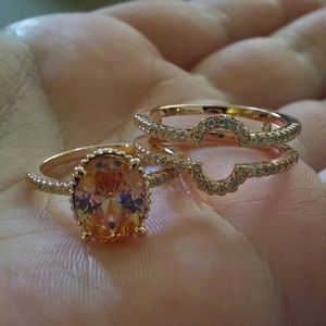 14k Rose Gold Over Sterling Silver 2 PC Oval Cut Morganite Accent Ring Set sz 10